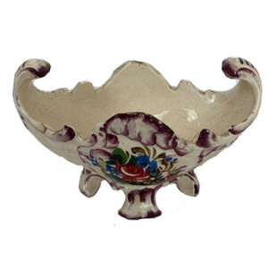 Vintage Italy Boat Dish Scalloped Edge Ornate Handpainted Floral 7 1/4" x 4"h